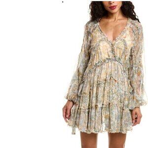 OPT Tuckernuck Olive Green Yellow Tiered Babydoll Boho Dress